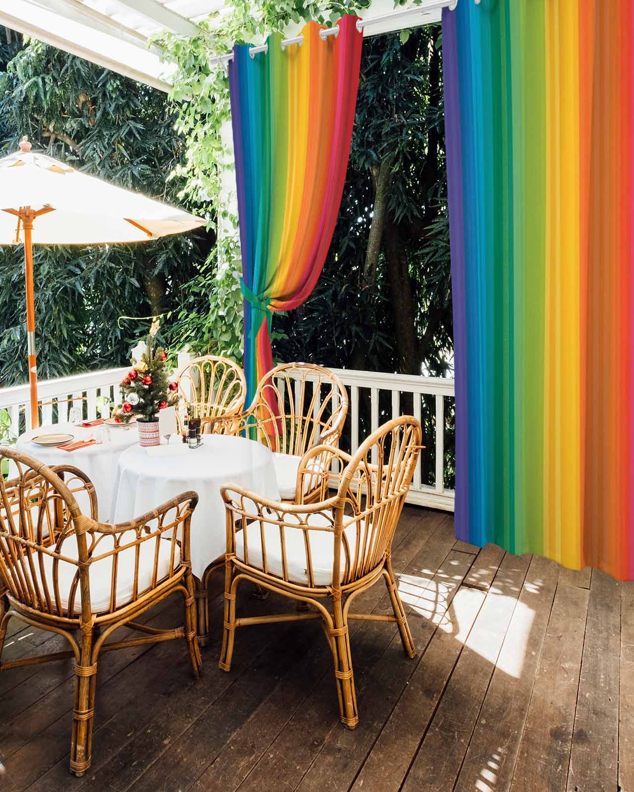 Rainbow Striped Outdoor Curtains for Patio, Colorful Gradients Modern Abstract Art Privacy Drapes Grommet Waterproof Outside Curtains for Porch/Cabana/Balcony 54"x 84", 1 Panel