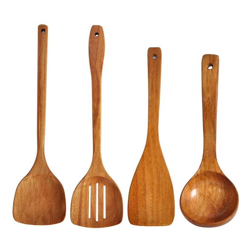 Growment 4 Pcs Wooden Kitchen Tools Set Natural Kitchen Utensils Wooden