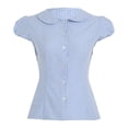 thumbnail image 4 of XIAOCHA Womens Plaid Print Top Puff Sleeve Peter Pan Collar Tops Oktoberfest Button Down Shirt, 4 of 7