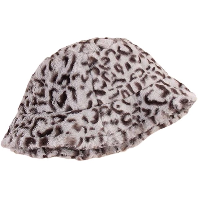 LinYooLi Trendy Winter Unisex Bucket Hats Leopard Warm Soft Fluffy Fisherman Hat Travel Outdoor