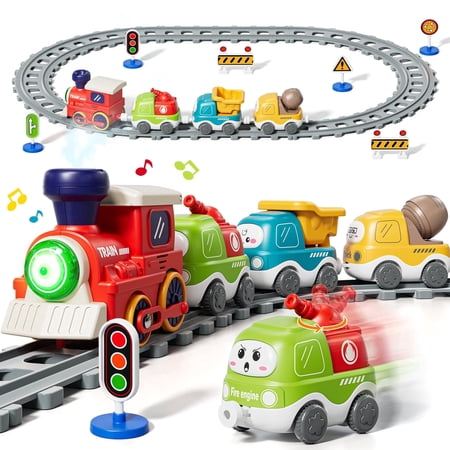 Toys for 1 2 3 Year Old Boys Girls, Train Set Toy Cars for Toddlers, Electric Train Tracks Playset with Steam, Lights & Music, Toddler Toys for 1+ Year Old Birthday Gifts