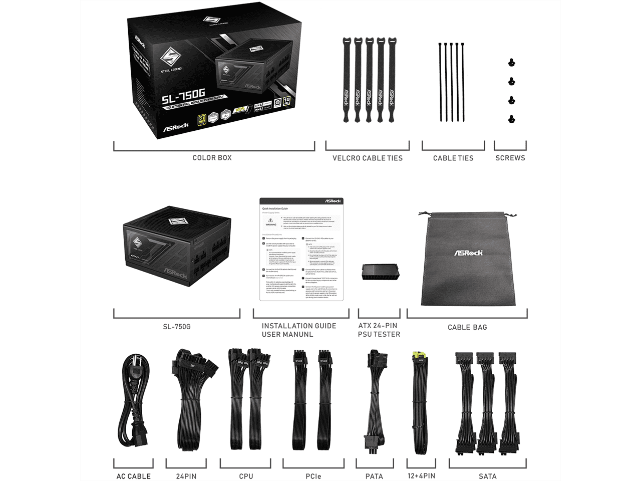 ASRock SL-750G 750W ATX3.1 & PCIe5.1 80 PLUS GOLD Certified Full Modular Power Supply