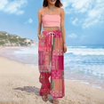 thumbnail image 7 of Women's Floral Print Palazzo Pants - High Waist Wide Leg Bohemian Summer Casual Trousers with Elastic Waist ,Hot Pink,M, 7 of 7