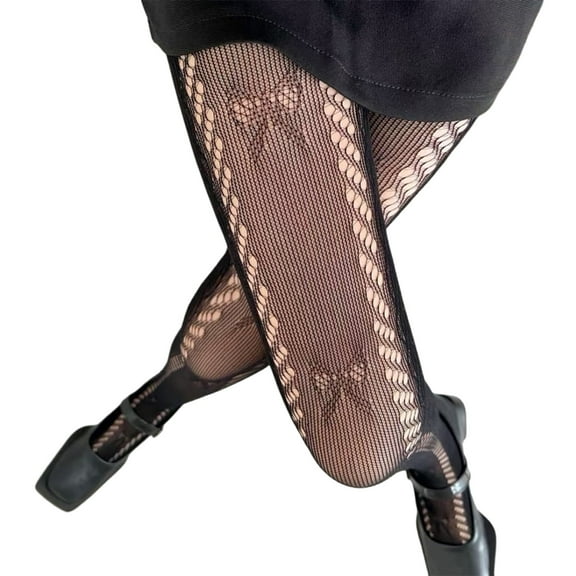 Misright Comfortable Sheer Lace Tights For Women Bows Pattern Elastic Nylon Pantyhose