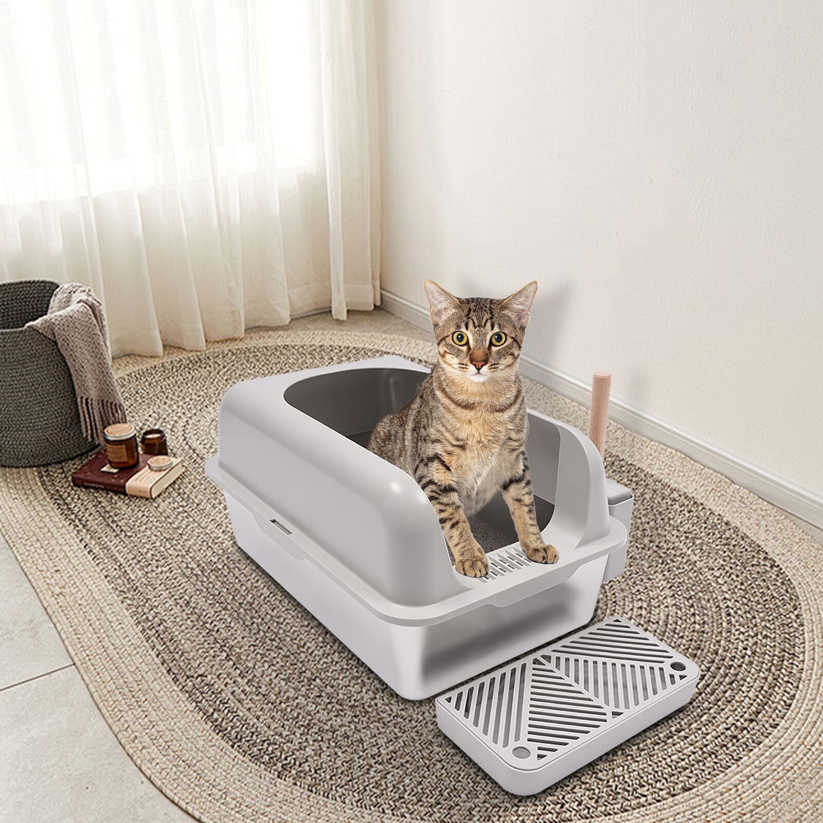 20L Stainless Steel Cat Litter Box Large Litter Box with Guardrial Scoop