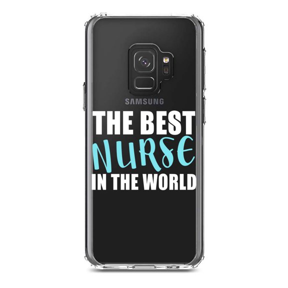 DistinctInk Clear Shockproof Hybrid Case for Samsung Galaxy S9 (5.8" Screen) - TPU Bumper Acrylic Back Tempered Glass Screen Protector - The Best Nurse In The World
