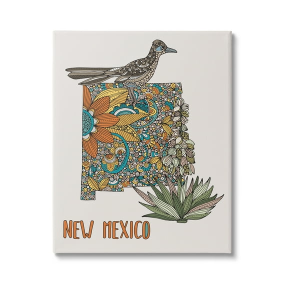 Stupell Industries Intricate New Mexico Yucca & Roadrunner Floral Bird Graphic Art Gallery Wrapped Canvas Print Wall Art, Design by Valentina Harper