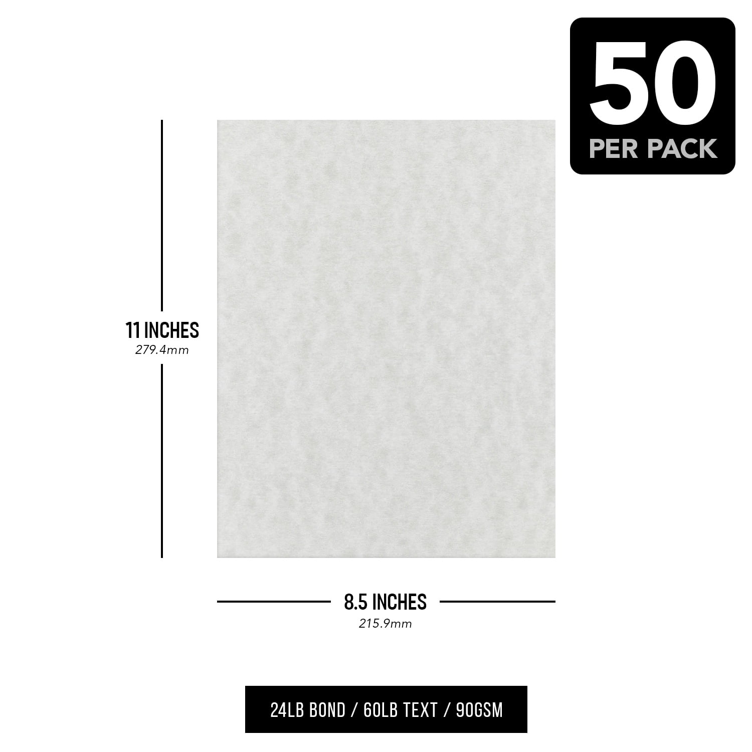 Gunmetal Parchment Paper – Great for Certificates, Menus and Wedding Invitations | 24lb Bond / 60lb Text / 90GSM | 8.5" x 11" (Letter Size) Paper for Writing, Copy, Printing | 100 Sheets per Pack