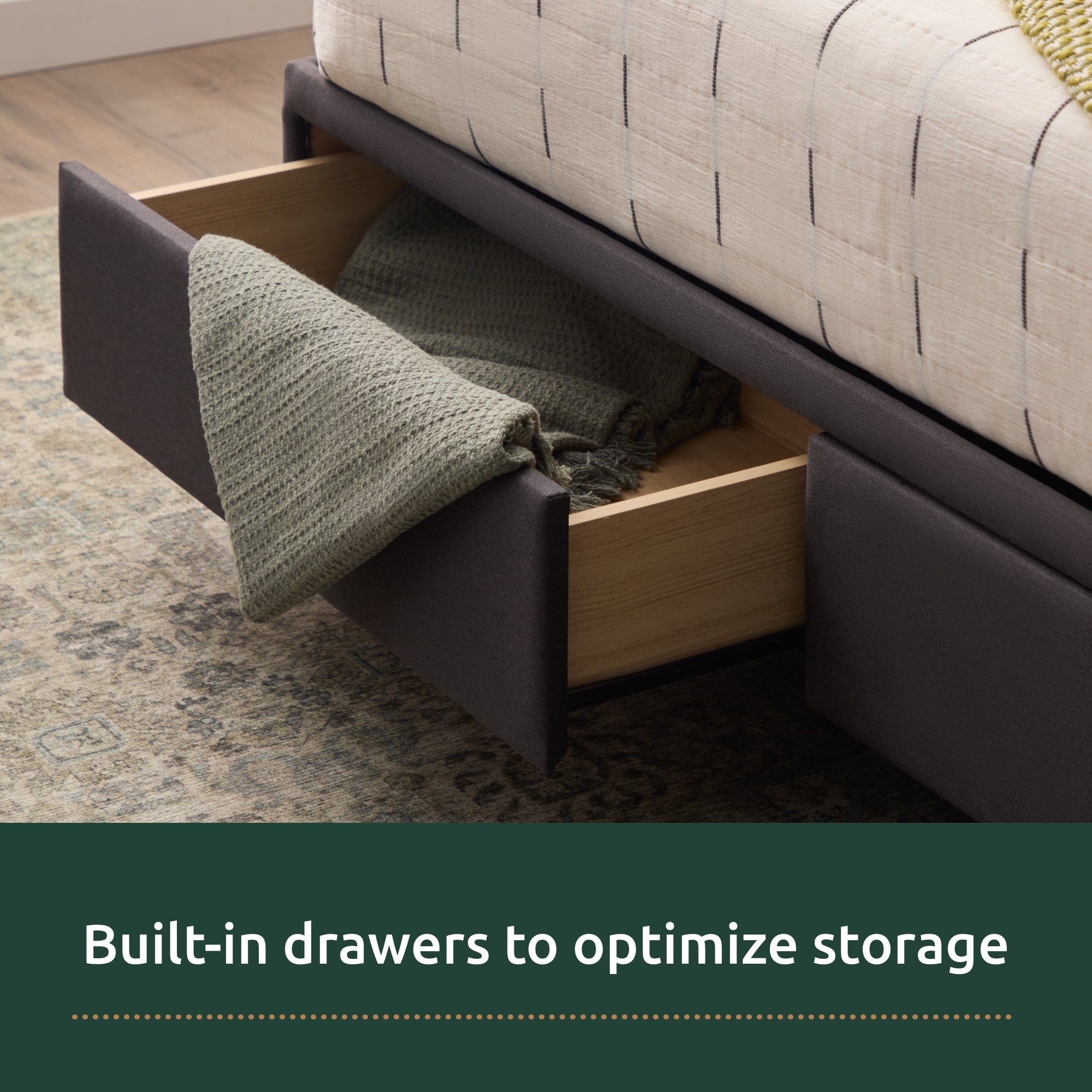 Rest Haven Jasper Upholstered Platform Bed with Drawers, Full, Charcoal