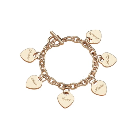 Personalized Gold-Tone Hearts Charm Family Name Bracelet