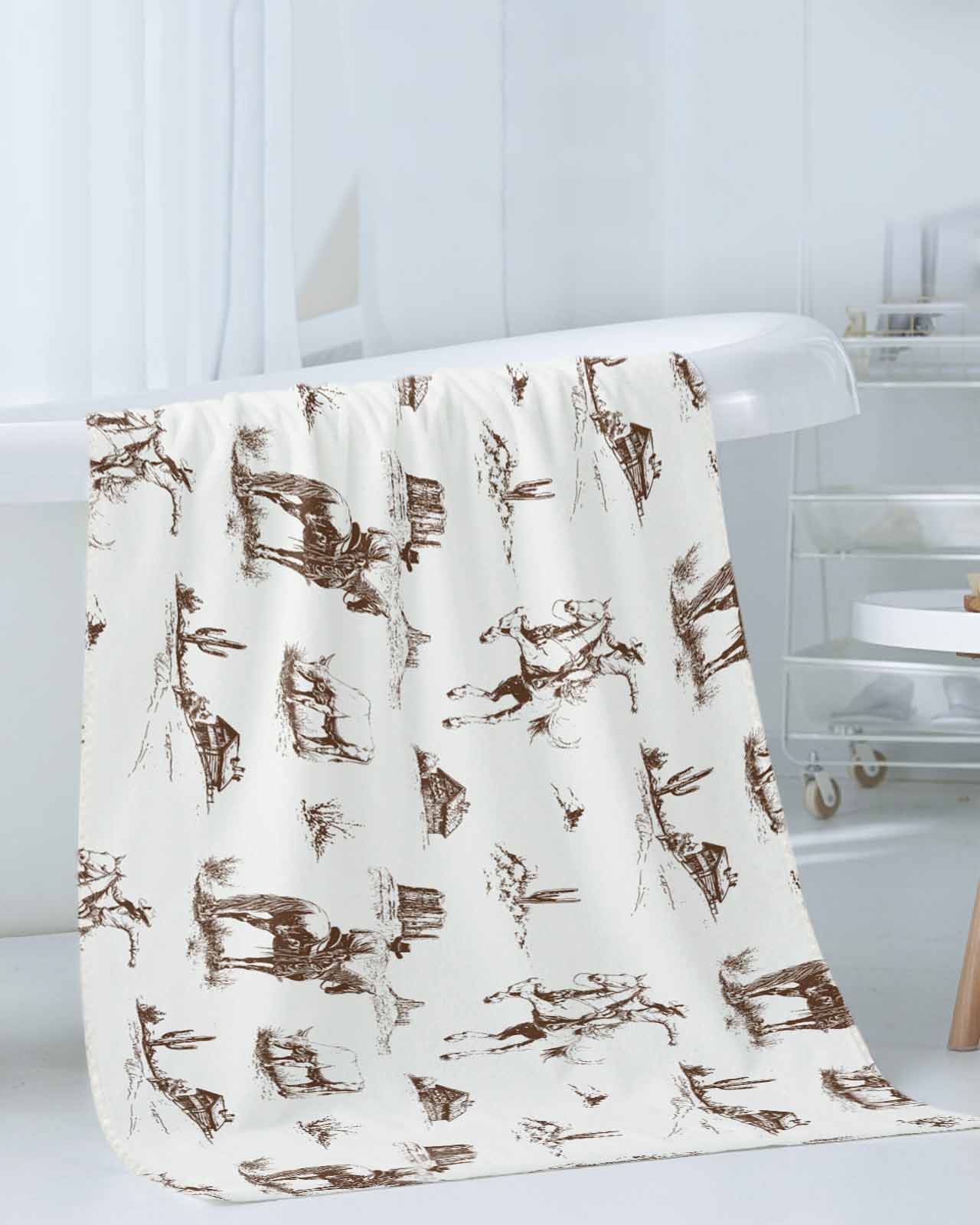 Western Cowboy Bath Towels for Bathroom Set,Luxury Microfiber Towels Gifts for Women,Beach Kitchen Hand Hair Face Towel and Dish Washcloth,Retro Desert Cactus Country Cowboy Brown Towels+Set