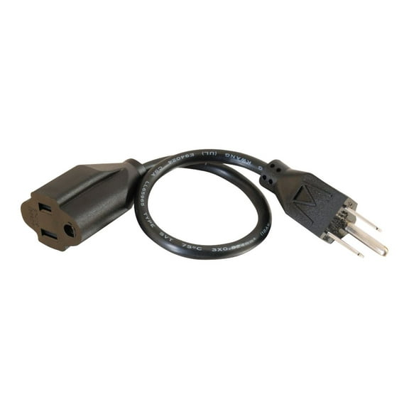 C2G 03137 18 AWG Outlet Saver Power Extension Cord - NEMA 5-15P to NEMA 5-15R, TAA Compliant, Black (1 Feet, 0.30 Meters)