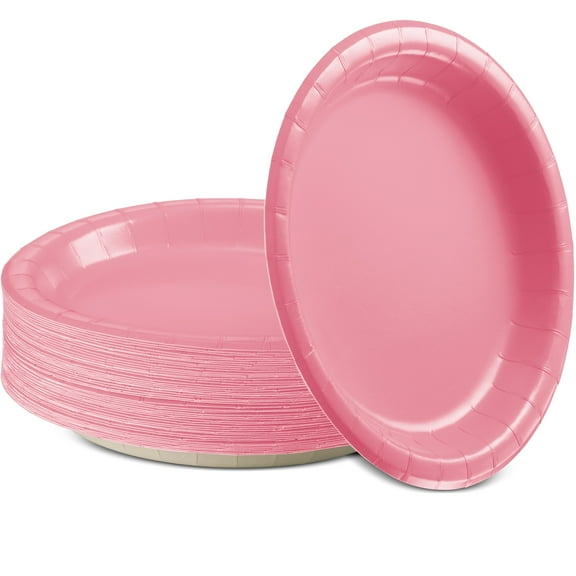 Paper Dinner Plates Pink, 8 1/2 Inches Paper Plates Disposable, Strong and Sturdy Disposable Plates for Party Plates, Pack of 50 -By Enday