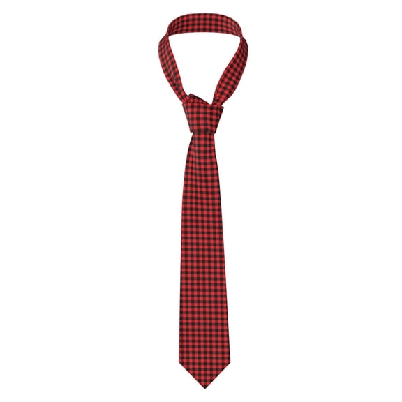 Naloa Buffalo Plaid Red Black Print Solid Color Tie Formal Necktie for Men,Suitable for business, daily life, work