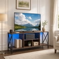 thumbnail image 2 of Industrial TV Stand for TVs up to 65" with Power Outlets& LED Light, Entertainment Center Media Console Table，Brown, 2 of 9
