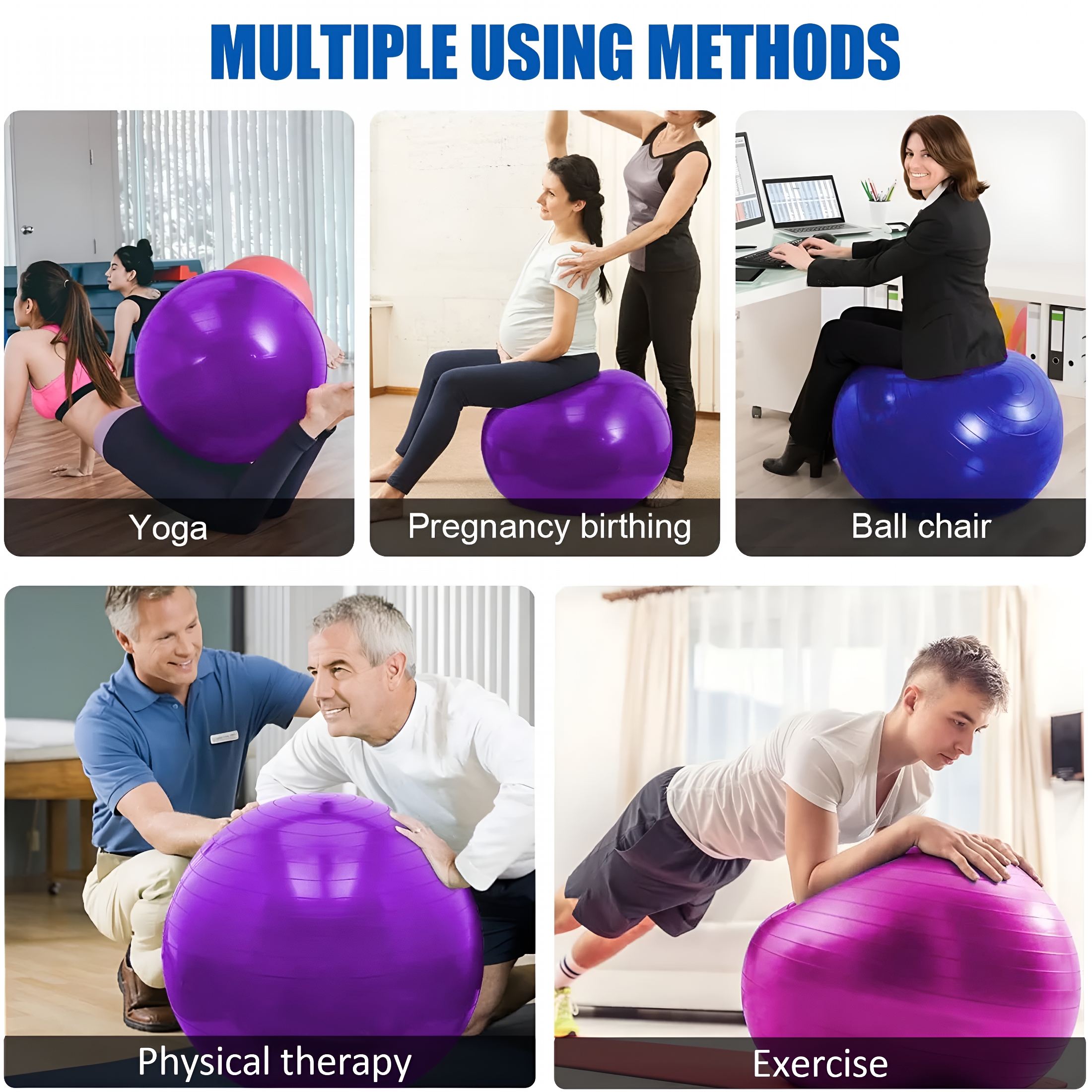 BESTSKY 2026 New Exercise Ball, Pilates Yoga Ball for Fitness Pregnancy, Stability Balance Ball Chair with Quick Pump, Anti-Burst Workout Gym Equipment for Home, Office (Purple 55Cm)