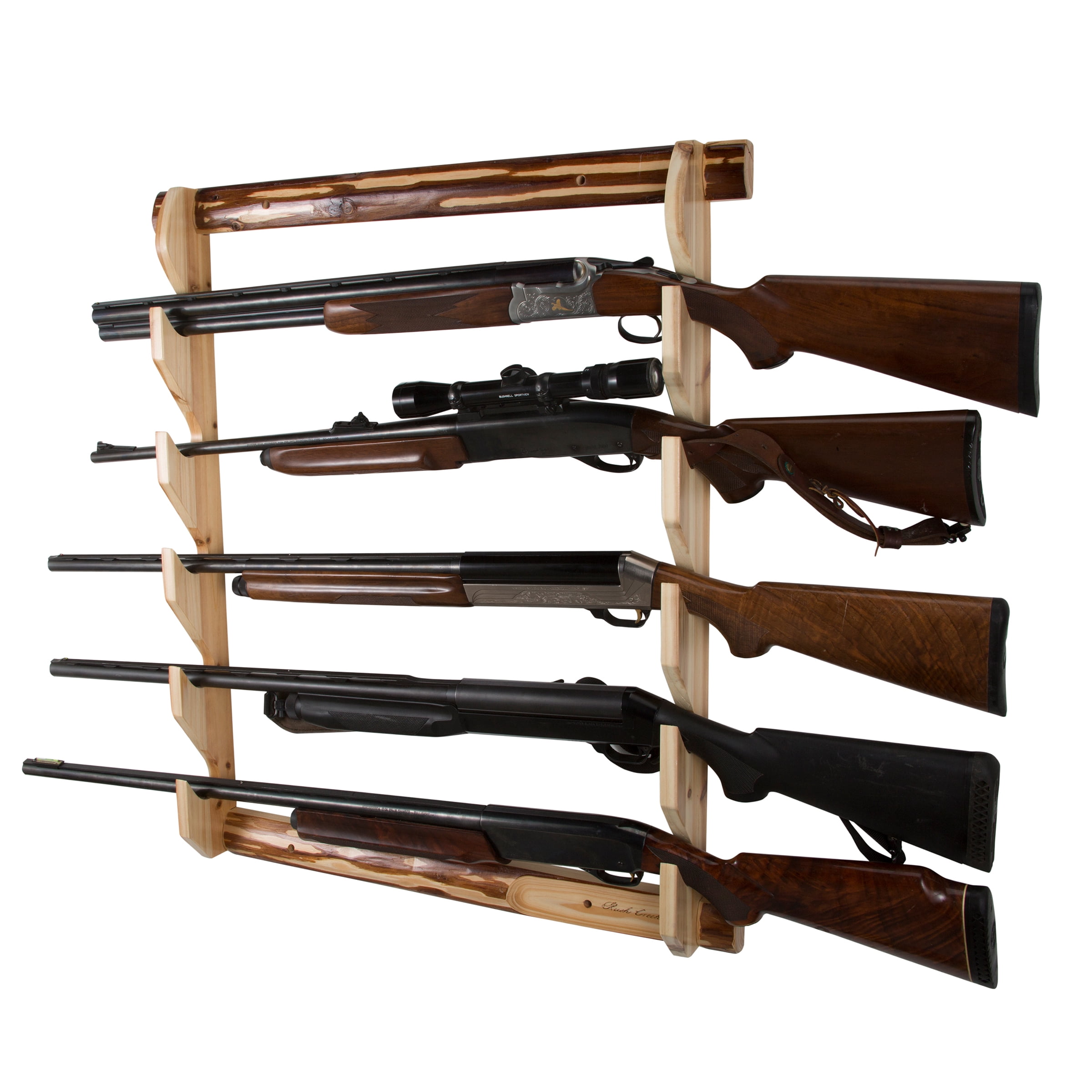Rush Creek Creations Indoor 5-Gun Wall Rack, Pine Finish, Rifle/Shotgun Storage Display