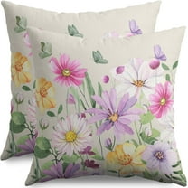 Spring Floral Pillow Covers 18x18 Set of 2 Pink Purple Green Flower Leaf Plant Print Plant Decorative Throw Pillow Cases Outdoor Summer Farmhouse Decor for Sofa Couch Bed
