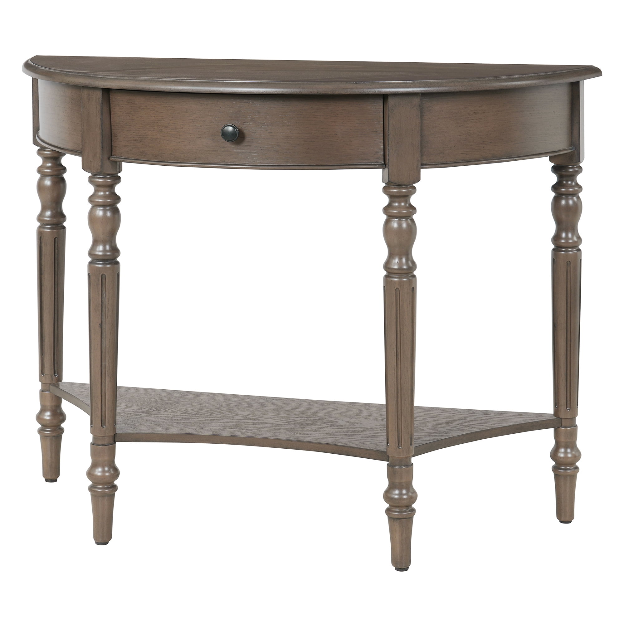 Euroco 39" Half Moon Console Table, Farmhouse Narrow Sofa Table with Bottom Shelf & 1 Drawer,Wood Entryway Table Accent Table for Living Room, Hallway,Walnut