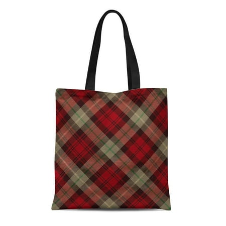 Reusable Flannel - SIDONKU Canvas Tote Bag Tartan Black Green Red and Beige Plaid Flannel Patterns Durable Reusable Shopping Shoulder Grocery Bag