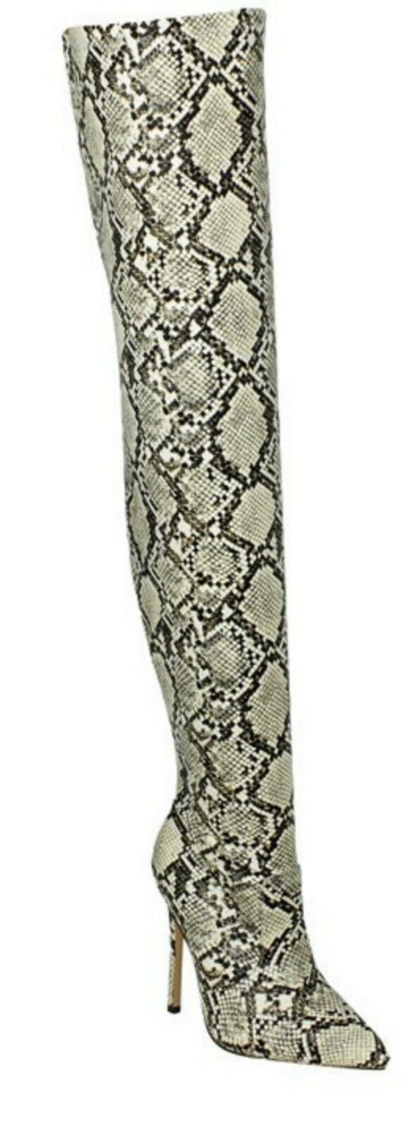 Snakeskin Print Pointed Thigh High Over The Knee Women Boots Tall Shoes Stiletto
