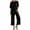 Black, variant on Pajamas for Women Solid Color Ice Silk Short Sleeve Top Lace Neck Long Pants 2 Piece Loungewear Sleepwear