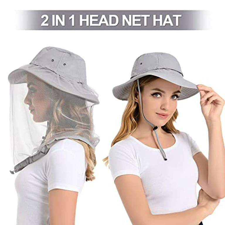 Hat women's summer outdoor sunscreen sun hat veil sun hat cycling cover  face cool hat fisherman hat men's fishing hat/light grey 
