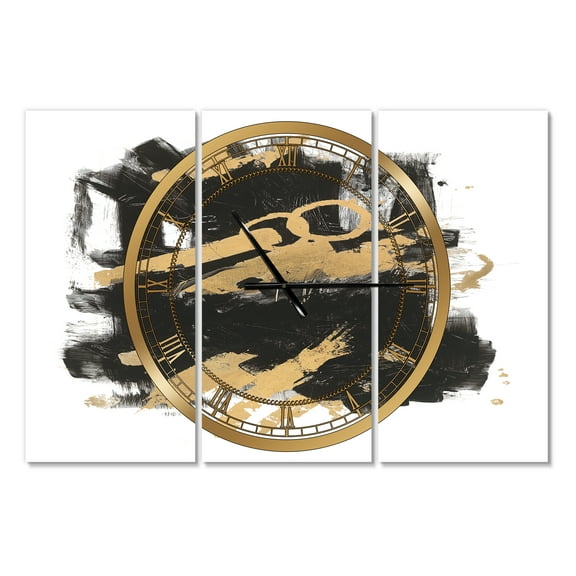 Designart 'Gold and Black drift I' Modern Wall Clock