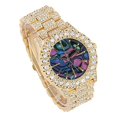 thumbnail image 2 of Charles Raymond Mens Blinged Out Gold Big Rocks Timepiece w/Minimilist Index Time Indicators Overlayed on Beautiful Colorful Mother of Pearl Hip Hop Iced Out Dials - ST10327MO (Purple Abalone MOP), 2 of 3