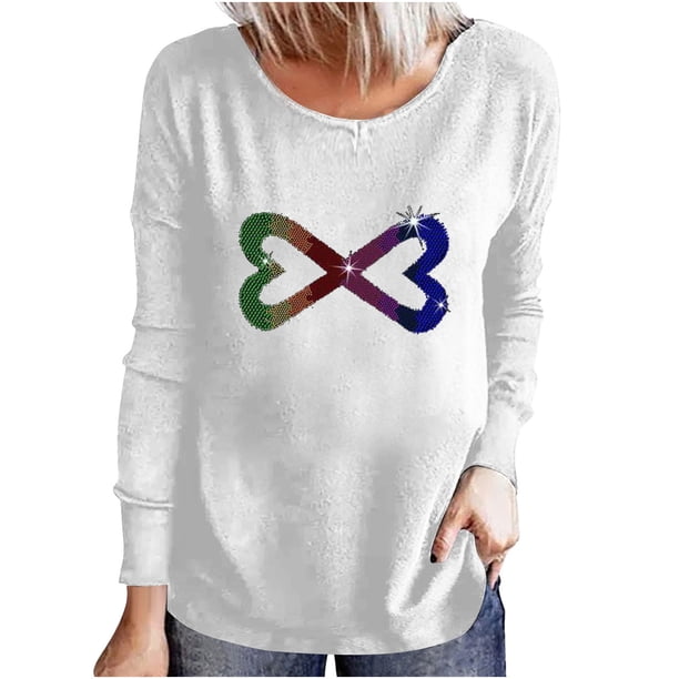 Camiseta de mujer Camisetas divertidas lindas de manga larga de otoño Camiseta Hearth Love Camiseta de regalo Tops Blusa Regalo para parejas Pompotops gfhjh15718