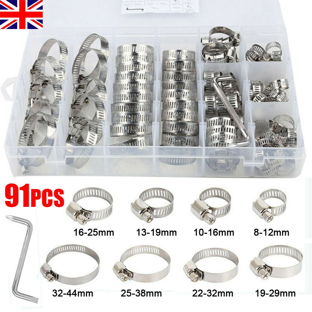 101 Pcs Assorted Stainless Steel Hose Clamp Kit With No Driver Jubilee Clips Set 