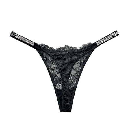 Black X-Large 3Pc Women Lace Women Underwear Lace Cotton Briefs Hollow Out Panties String Bikini Underwear for Women Lace Crochet Lace Up Panty Thongs G String Lingerie U