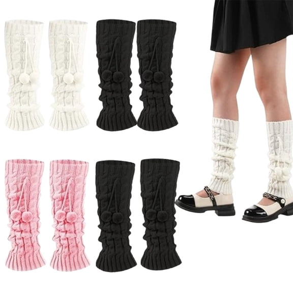 4 Pairs Knitted Leg Warmers, Winter Soft Thermal Knee High Socks, Loose Breathable for Women Girls, Cold Season & Daily Fashion