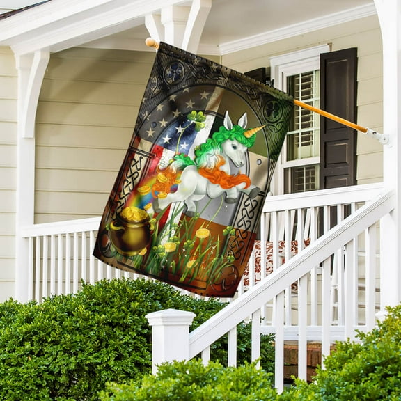 Happy St. Patrick's Day Irish American Unicorn Flag - Garden Flag (11.5" x 17.5")