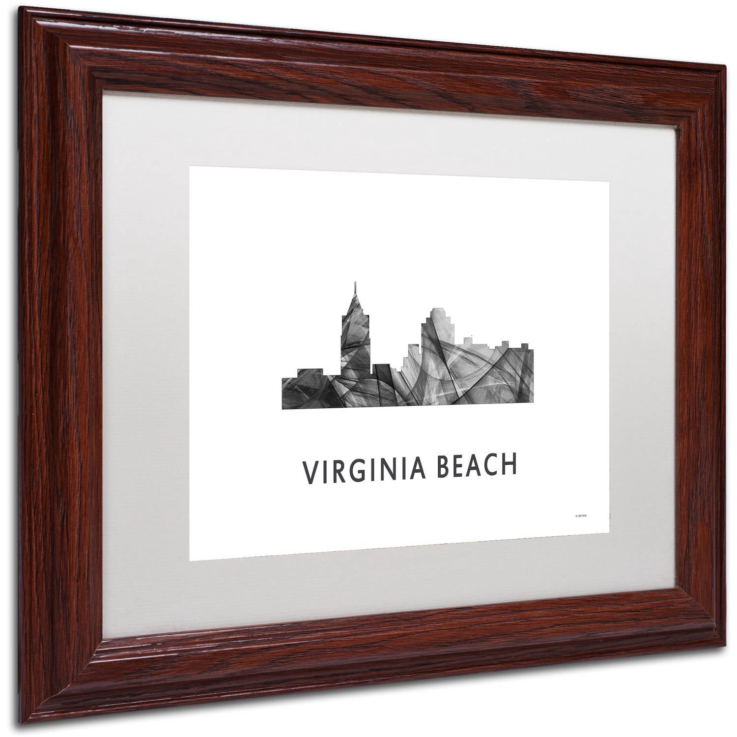 Trademark Fine Art 'VA Beach VA Skyline WB-BW' Canvas Art by Marlene Watson, White Matte, Wood Frame