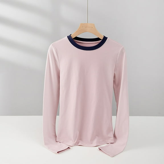 Womens Long Sleeve T Shirt Crewneck Color Block Casual Shirts