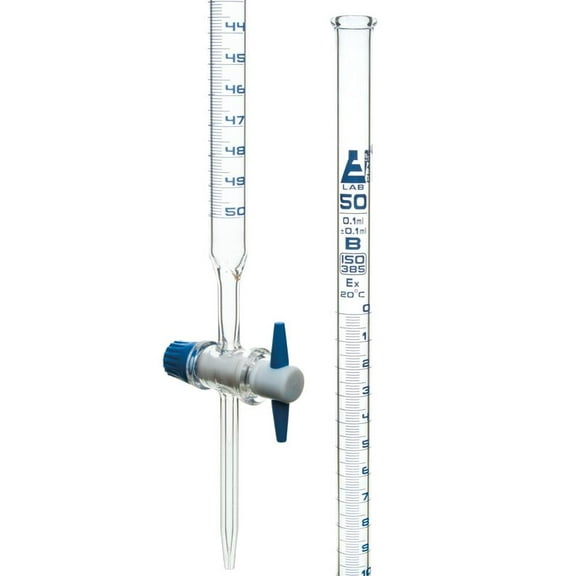 EISCO Borosilicate Glass Burette, with PTFE Stopcock, 50mL Capacity, 0.10mL Graduation Class B