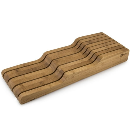- Zenware Bamboo In-Drawer Knife Block Stand Holder Storage Organizer