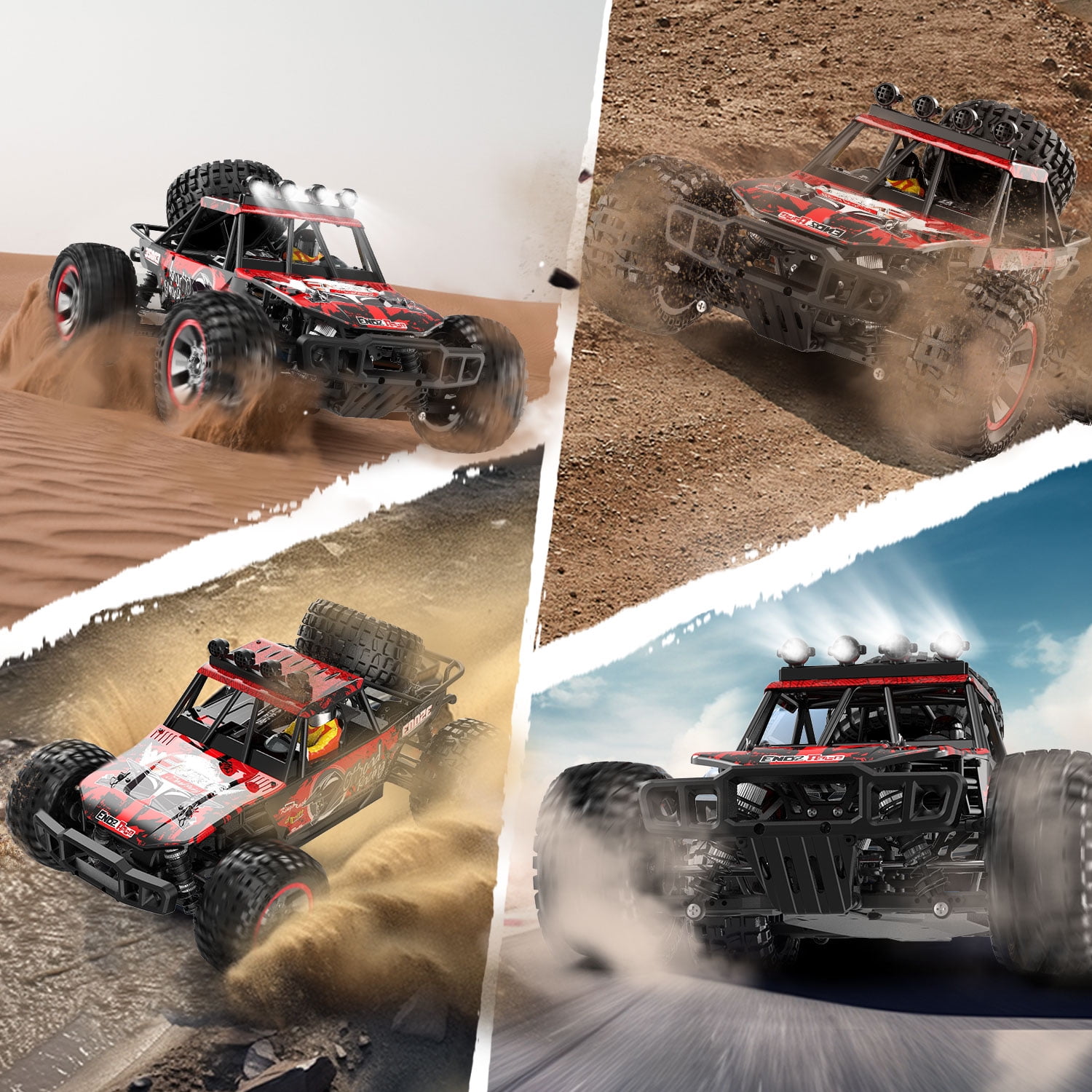JoyStone 1:10 Large RC Car 35+MPH Hobby Grade Fast RC Truck with Lights, 4WD All Terrain off Road Monster Truck Electric Vehicle with 2 Batteries for Adults Boys, Red