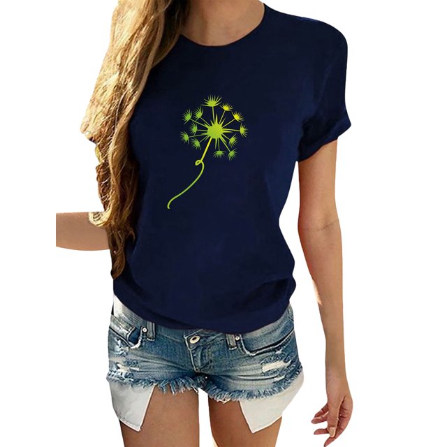UKAP Hauts pour Femmes Manches Courtes T-Shirts Col Rond Vintage Été Tee Vert Caché 2TG