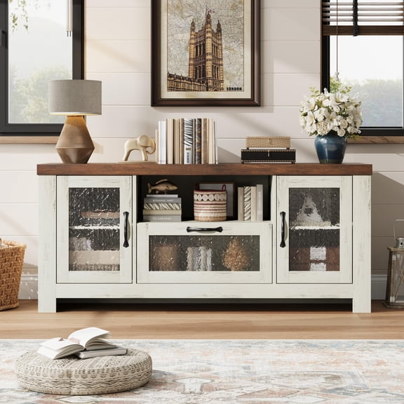 55.2'' Modern Sideboard Buffet Cabinet with Acrylic Door Storage Cabinet, Farmhouse Coffee Bar Cabinet with Adjustable Shelves for Kitchen, Living Room, Dining Room