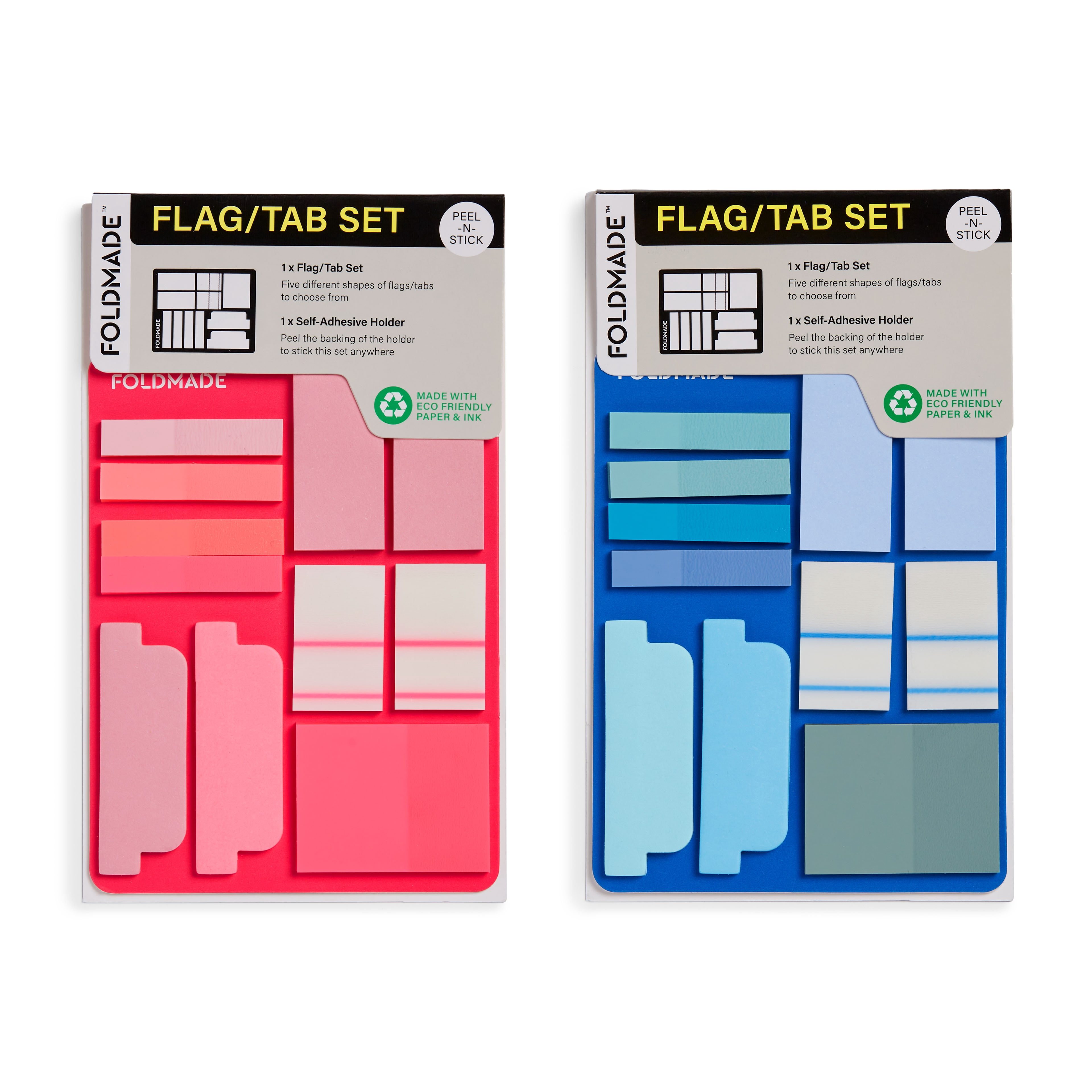 Foldmade Flag Tab Note Pad Set, 620 Count, Peel-N-Stick Holder, Neon Blue