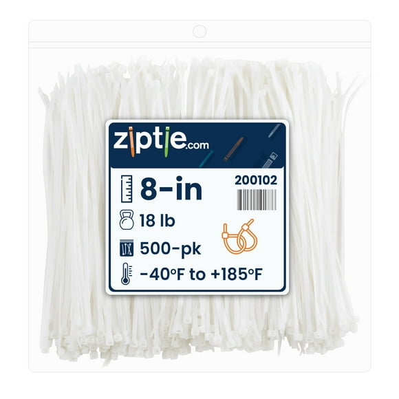 ZipTie.com Attache de Câble Multi-Usage Noir 8 Pouces, Résistance 18 Lb, UL 21 Listed, Lot de 500