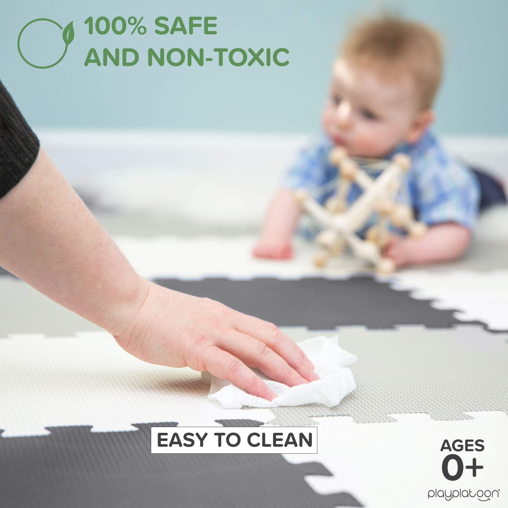 Play Platoon Non-Toxic Foam Puzzle Floor Mat, Comfortable, Extra Thick, Cushiony Play Mat for Toddlers, Kids & Adults, 36 Tiles (12"x12"), Square, Grey/Cream/Charcoal