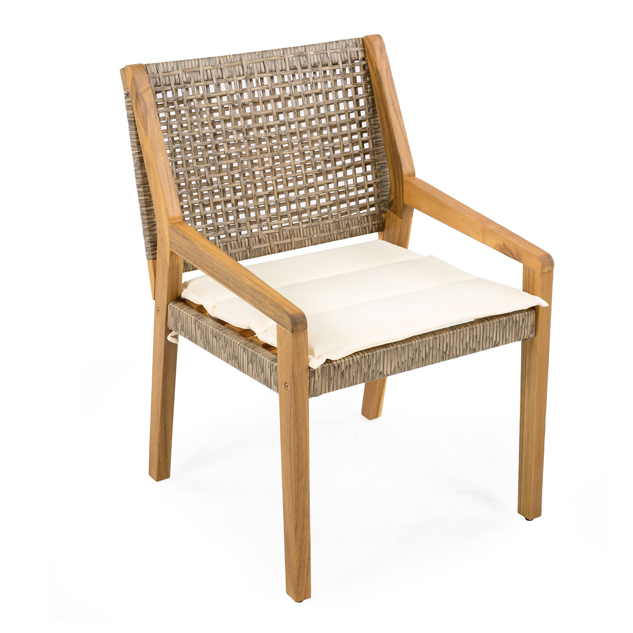 Christopher Knight Home 7-Piece Outdoor Dining Set, Curved Leg Table and Wicker Chairs with Beige Cushions