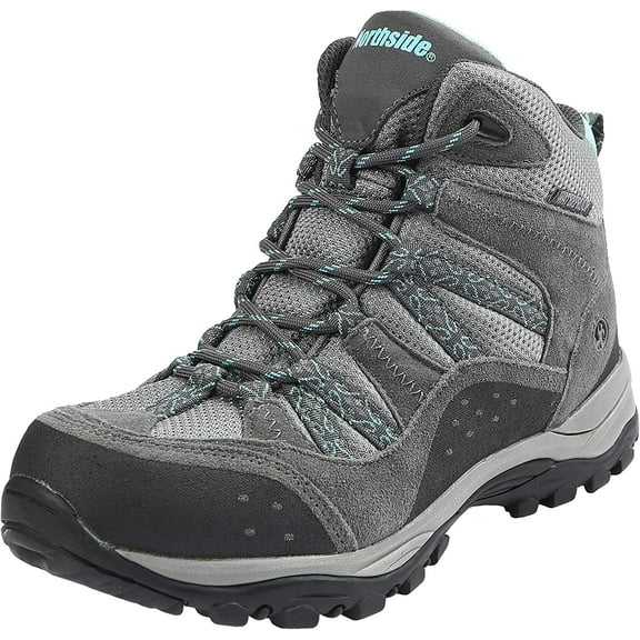 Northside Womens Freemont Leather Mid Waterproof Hiking Boot 6 Gray/Aqua