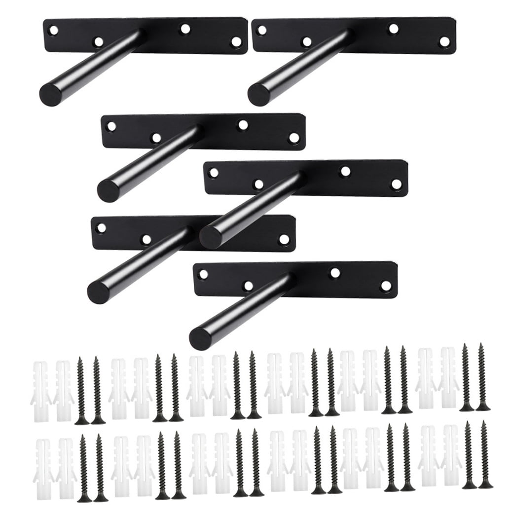 FRCOLOR  6 Pcs Hidden Floating Shelf Brackets Hangers Heavy Duty Storage Shelves Stand Black