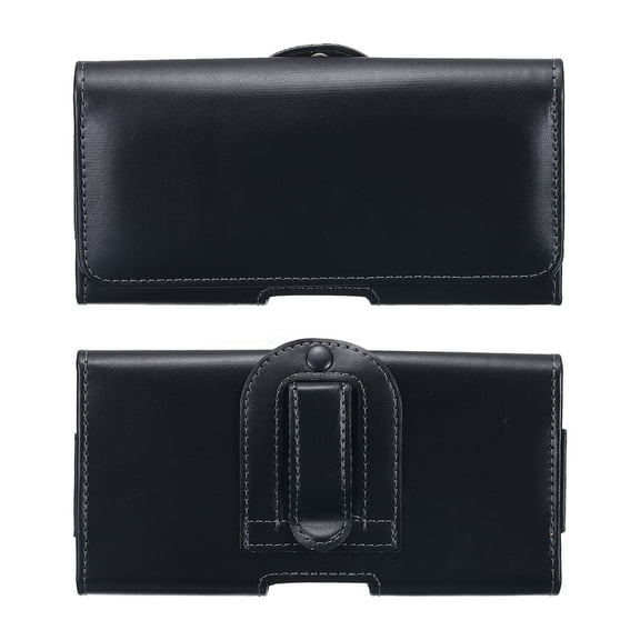 Phone Belt Holder Case for 6.3-6.5" Cell Phones, Horizontal Leather Phone Belt Pouch, Black 6.7"x3.3"x0.5"