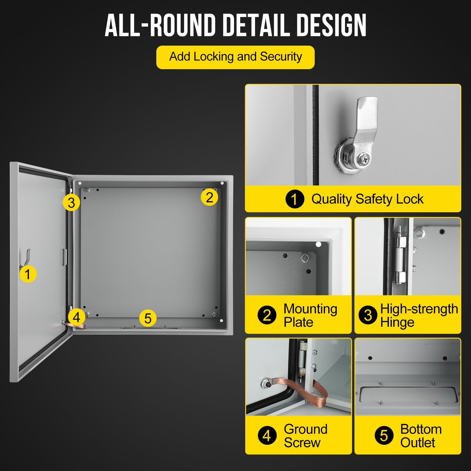 Outdoor Electrical Box, 24x24x12 Steel Junction Box, NEMA 4X Electrical Enclosure Box IP66 Waterproof & Dustproof, Universal Electrical Project Box with Lock & Mounting Plate