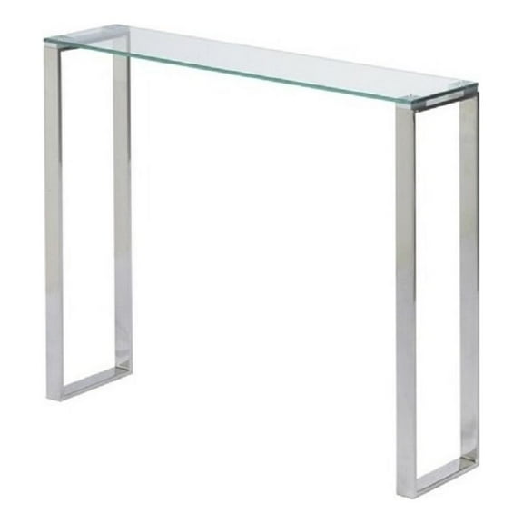 Pemberly Row Modern Narrow Clear Glass Console Table with Chrome Legs 36"